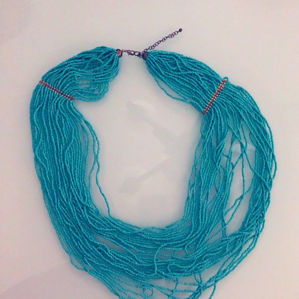 Turquoise Color Bead Necklace Long Multi-string